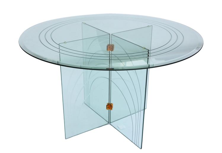 Mid Century Glass Round Dining Table 