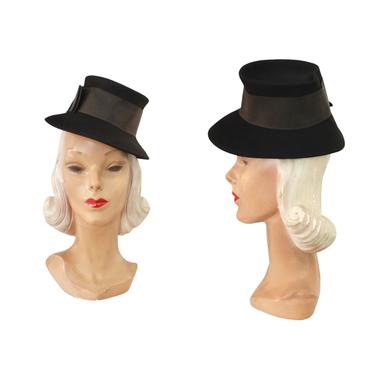 1940s Black Tilt Suiter Hat with Matching Hat Pins - 1940s Black Suiter Tilt Hat - 1940s Black Tilt Hat - 1940s Black Hat - 1940s Jaunty Hat 
