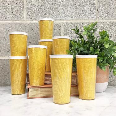 Vintage Thermo Tumbler Set Retro 1960s Mid Century Modern + Insulated + Plastic + Set of 8 Matching + Drinkware + Home and Kitchen Decor 
