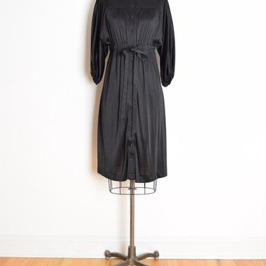 vintage 70s dress black draped dolman batwing sleeve disco hippie boho midi M L clothing 