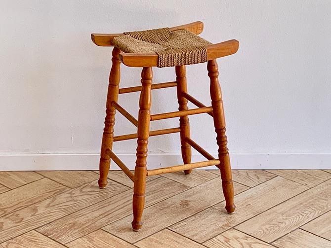 Vintage Woven Seat Stool Rustic, Woven Rush Seat Bar Stools