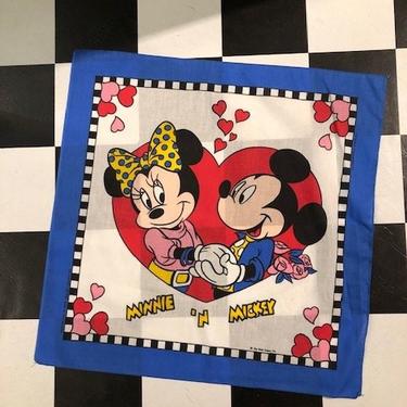 Vintage 80s MICKEY and MINNIE in Love Bandana Square Scarf 50/50 Unworn 