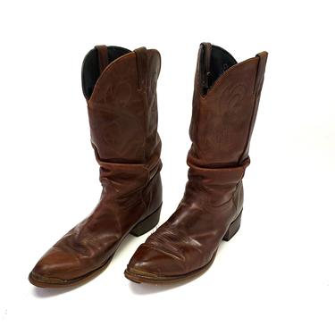 Vintage Durango Men's 12D Brown Leather Cowboy Boots Vaquero Ranch Worn Slouchy Horseback Wrangler 