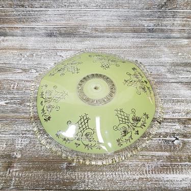 Antique Art Deco Round Glass Lamp Shade, Vintage Ceiling Light Fixture, Green &amp; Clear Cut Glass Shade, Ceiling Lamp Cover Vintage Home Decor 