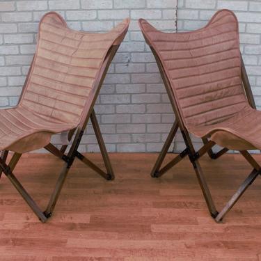 Kenneth Ludwig Leather Sling Chairs - Pair 
