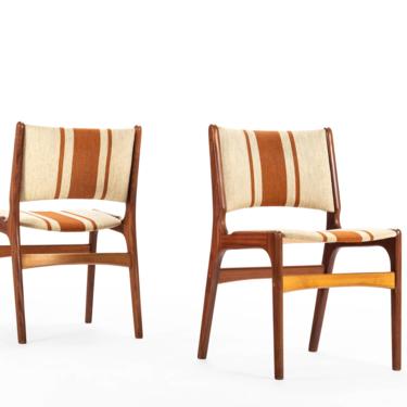 Set of Two Teak Chairs by Erik Buch in Original Brown and Cream Fabric 