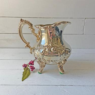 Vintage Silver Victorian Footed Pitcher And Jug | Floral Pitcher | Rustic, Farmhouse, Cottagecore Pitcher Vase, Pitcher Centerpiece, Gift 