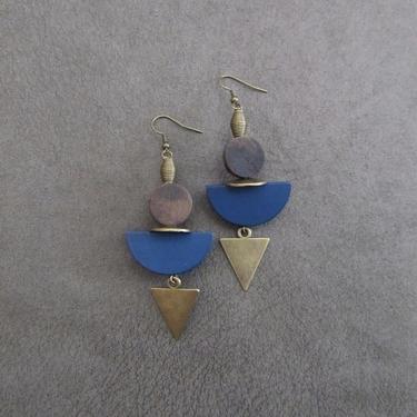 Blue wooden earrings, Afrocentric earrings, African earrings, bold earrings, statement earrings, geometric earrings, rustic bronze earring 9 