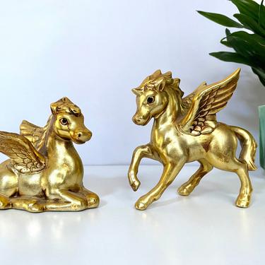 Vintage Gold Ceramic Pegasus Figurines, Made in Japan 