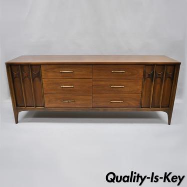78"W Kent Coffey Perspecta Walnut Rosewood Credenza Dresser Mid Century Modern