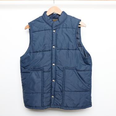 vintage 1970s 80s BLUE quilted ski vest style men's navy blue vest --- men's size medium 