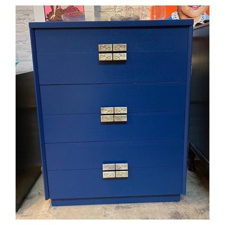 Tall navy blue painted chest with 6 drawers 34.2” long / 20” deep / 44” tall 