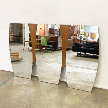 Mid-Century Modern Large Burl Wood Mirror 
