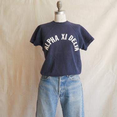 Vintage 60s Short Sleeve Raglan Sweatshirt/ 1960s Alpha Xi Delta Sorority Fraternity Shirt/ Size Medium 