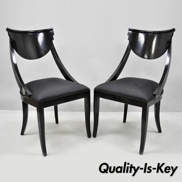 Pair of Black Lacquer Italian Hollywood Regency Side Chairs by Pietro Costantini