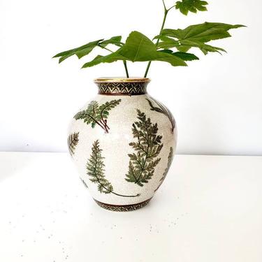 Vintage Ceramic Crackle Glaze Botanicals Vase 