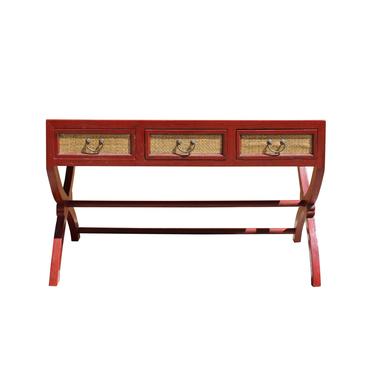 Chinese Rough Distressed Red Rattan Cross Leg Writing Desk Table cs5787S