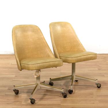 Pair Of Retro Vinyl Dining Chairs W/ Casters