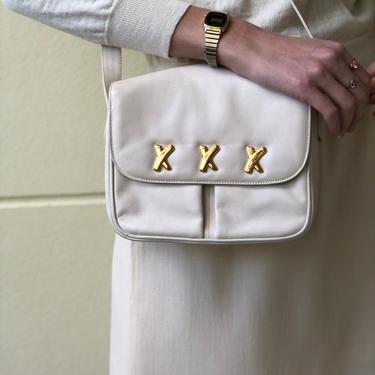 Vintage Paloma Picasso Purse / Cream White Leather Crossbody Bag / Minimal Handbag / Sporty Eighties Bag / White Leather Bag 
