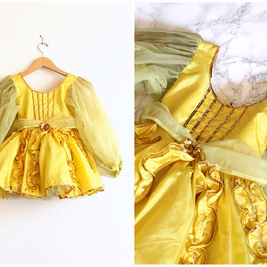 vintage 1950s ballerina costume - '50s fairy tale costume / lemon yellow tutu - 50s taffeta &amp; tulle costume / vintage girls ballet costume 