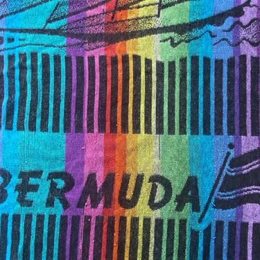 Vintage Bermuda Rainbow Beach Towel, Sailboat Towel, Pool Towel, Bermuda Souvenir 