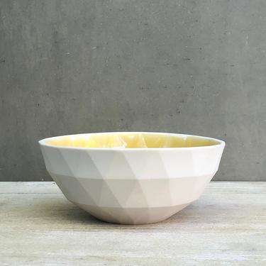 Porcelain Ceramic &quot;Hex&quot; Bowl  -  Matte White with Glossy &quot;Sun&quot; 