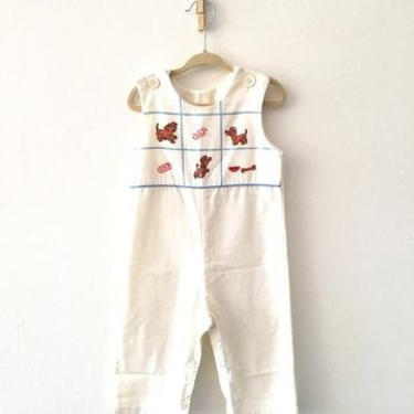 Vintage 1960s Toddler Novelty Puppy Print Overalls - 3T 