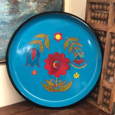 Vintage MCM Floral Motif Tulips and Daisies Decorative Tray Mid Century Modern Danish Retro Plate 