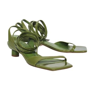 Tibi - Avocado Green Patent Leather Strappy Square Toe Heeled Sandals Sz 7.5
