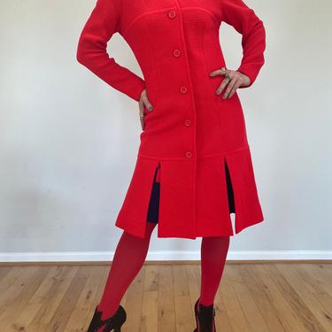 60s GINO PAOLI cherry red knit coat | Italian mod style dress coat 