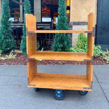 Vintage Library Cart | Wooden Booktruck | Library Rolling Shelf | Bookstore Display | Mobile Book Storage | School Book Organizer | Shelf 