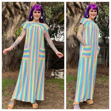 Vintage 1970’s Rainbow Terry Cloth Muumuu 