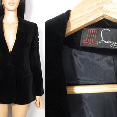 Vintage 70s Black Velvet Holiday One Button Blazer Made In USA Size M 