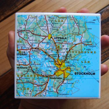 2002 Stockholm Sweden Map Coaster - Ceramic Tile - Repurposed 2000s Michelin Atlas - Handmade - Scandinavia - Northern Europe - Uppsala 