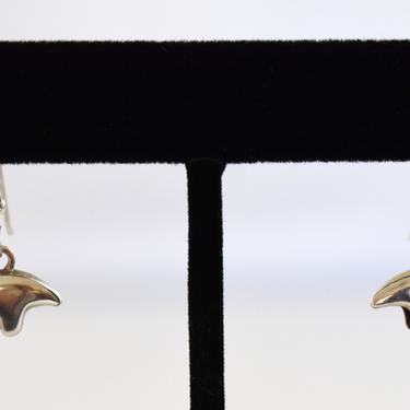 Dainty 70's sterling Native American spirit bear dangles, abstract little 925 silver sacred bear earrings 