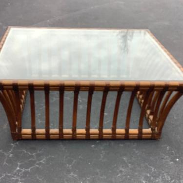 Vintage bamboo leather wrapped coffee table   BOHO chic. 