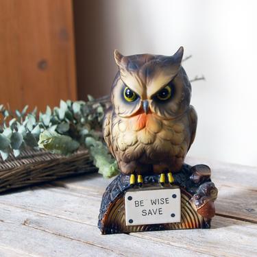 Vintage owl bank / 70s ceramic Be Wise Save owl bank / whimsical animal bank / bird bank / ceramic savings bank / vintage Chase Japan bank 