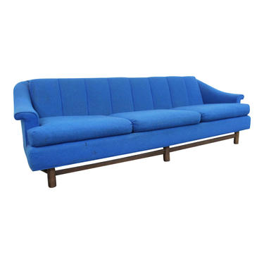 Mid-Century Modern Blue 3-Seater Sofa on Wood Base, Danish Modern Couch 
