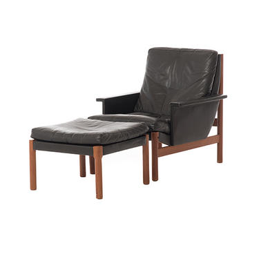 danish modern black lounge chair and ottoman