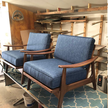 Pair of Custom Walnut Lounge Chairs for Lydia 