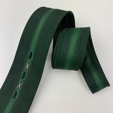 1960'S Tonal Striped Tie - Ombré Deep Green to Black - Rayon  - Narrow Width - Excellent Condition 