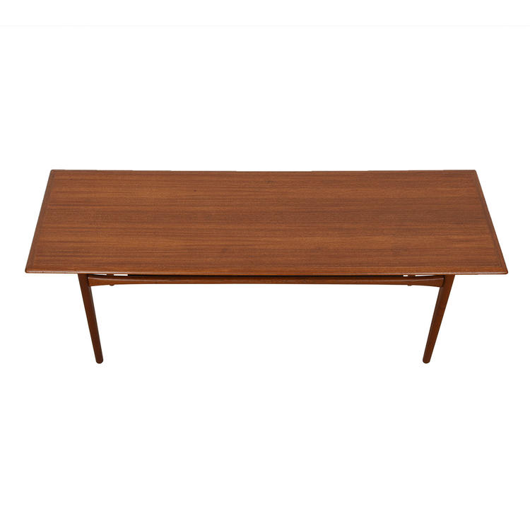 Danish Modern Long Teak Rectangular Coffee Table with Shelf