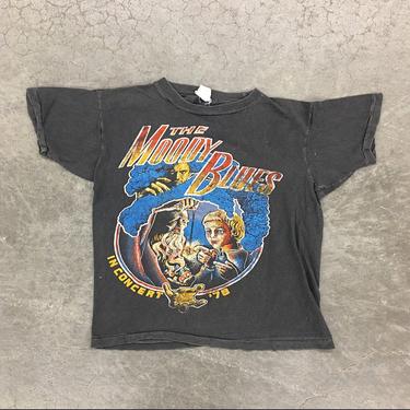 Vintage Moody Blues Tee 1970s Retro No Size Listed + US Tour + In Concert 1978 + Wizard and Boy + Black Cotton + Tour T-Shirt Unisex Apparel 