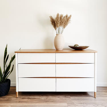Natural Wood and White Dresser 