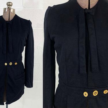 Vintage Sonia Rykiel Wool Sweater Black Cardigan France Paris Belted Blazer Jacket Long Sleeve Coat Designer Gold Buttons Suit Large Medium 