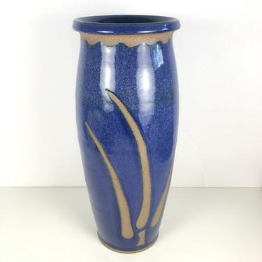 Mid Century Dr. Harold Mantz Ceramic Pottery Blue Glazed Vase Vintage Signed