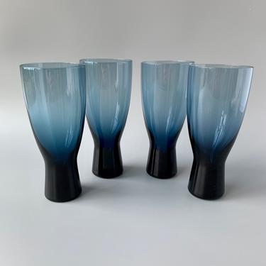 Set of 4 Reflection Blue 10-ounce Water Glasses Goblets by Imperial Glass Per Lutken-style Holmegaard-style 