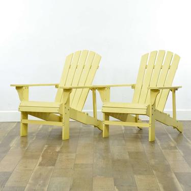 Pair Yellow Adirondack Outdoor Patio Lounge Chairs