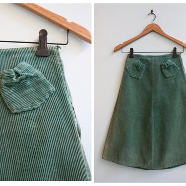 Vintage 1930's Green Corduroy Skirt | Size Extra Extra Small 