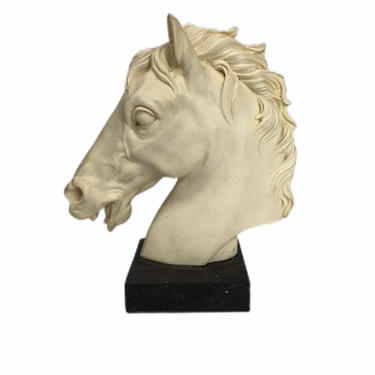 Vintage Horse Head Statue Sculpture Alabaster Stone Marble, signed 